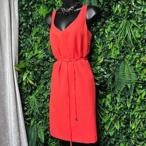 Metaphor Dress Size M Women's Coral Orange V Neck Tie Waist Midi Cocktail 3517